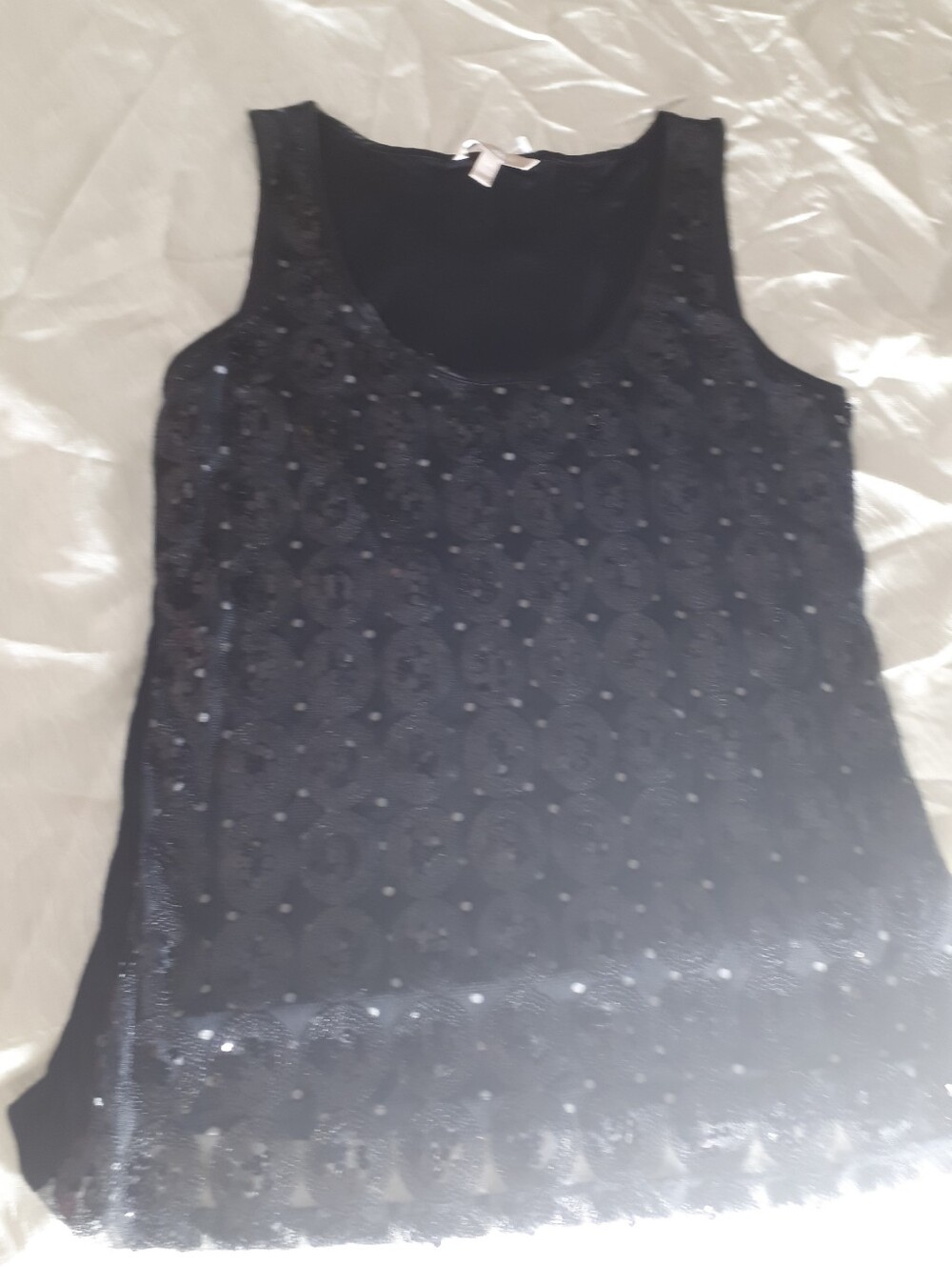 Banana Republic Black Sequin Lace Overlay Tank